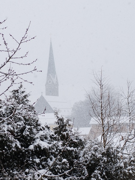 Schneefall, Kirche Teisnach
